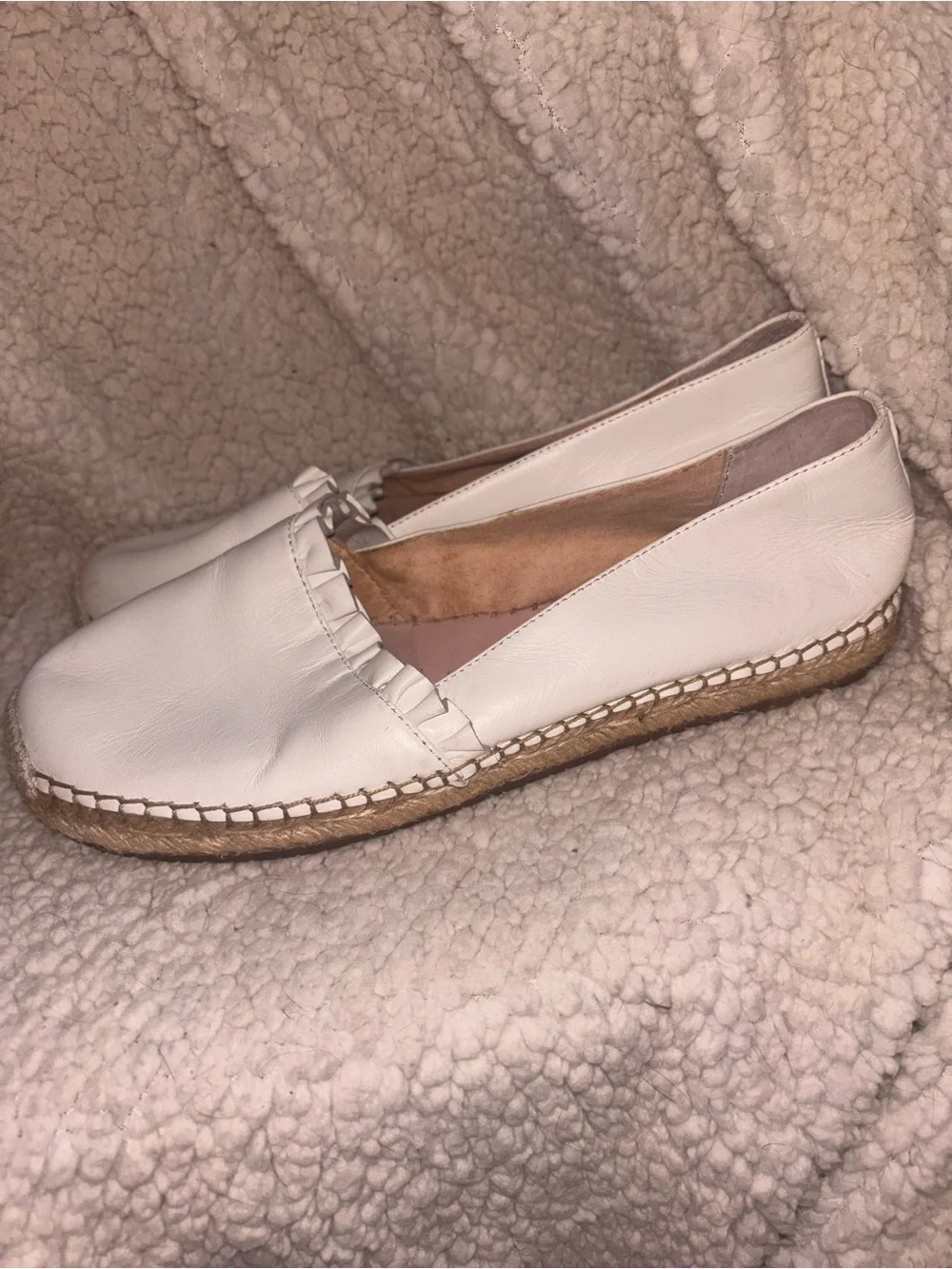 Kate Spade White Leather Ruffle Espadrille Flats Size 10 US